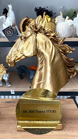 Kişiye Özel İsim Veya Markanızı Yazılabilir Dekoratif At Kafası Büst Büyük Boy Heykeli Kaideli 