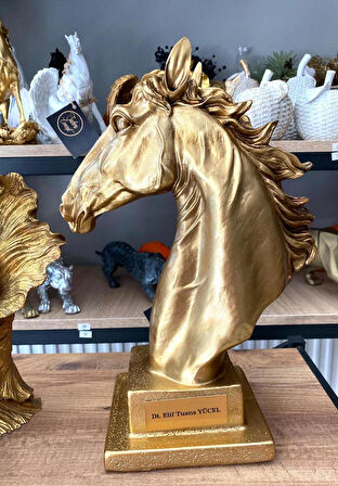 Kişiye Özel İsim Veya Markanızı Yazılabilir Dekoratif At Kafası Büst Büyük Boy Heykeli Kaideli 