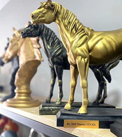 Kişiye Özel İsim Veya Markanızı Yazılabilir Dekoratif At Büst Büyük Boy Heykeli Kaideli 