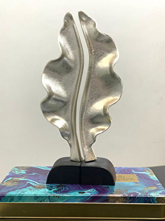 2 Li Dekoratif Kaideli Yaprak Biblo Modern Özel Tasarım Birbirini Tamamlayan Obje