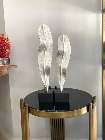 2 Li Dekoratif Kaideli Tüy Yaprak Biblo Modern Özel Tasarım Obje