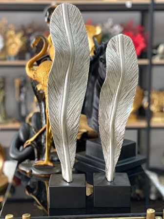 2 Li Dekoratif Kaideli Tüy Yaprak Biblo Modern Özel Tasarım Obje