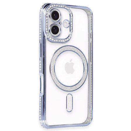 İphone 16 Kılıf Joke Simli Magneticsafe Kılıf - Mavi