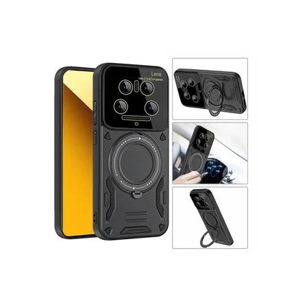 Xiaomi Mi 14 Ultra Kılıf Joy Lens Standlı Kapak - Koyu Yeşil