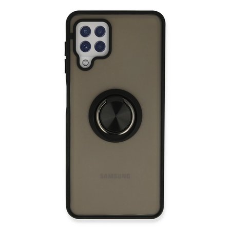 Samsung Galaxy A22 Kılıf Montreal Yüzüklü Silikon Kapak - Siyah