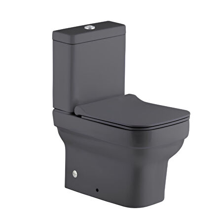 Seramiksan Bold Antrasit Kanalsız Duvara Sıfır Klozet Takımı A091030H, Bold Antrasit Duroplast Yavaş Kapak