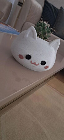 ALPAXA3D Kedi Figürlü Sukulent Saksısı Mermer Desenli