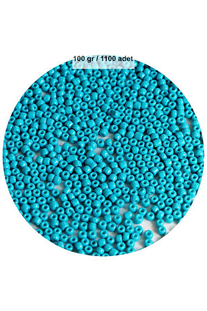 Turquaz Mavi Renk 4 mm Yaklaşık 1100 adet / 100 gram Cam Boncuk Oya Yazma Bileklik ve Kolye