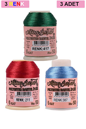 3 Adet Altınbaşak Oya ve Dantel İpi 20 gr - No: 211 - 387 - 417