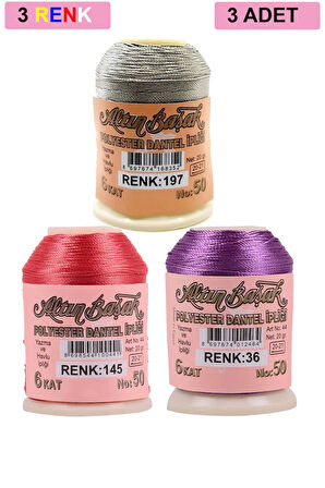3 Adet Altınbaşak Oya ve Dantel İpi 20 gr - No: 145 - 036 - 197