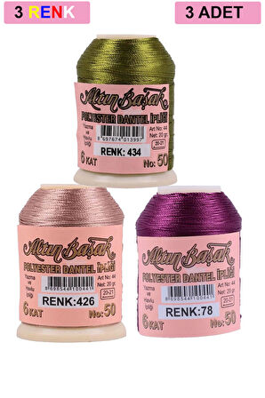 3 Adet Altınbaşak Oya ve Dantel İpi 20 gr - No: 426 - 078 - 434