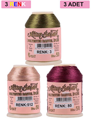 3 Adet Altınbaşak Oya ve Dantel İpi 20 gr - No: 512 - 080 - 003