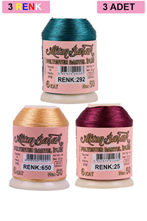 3 Adet Altınbaşak Oya ve Dantel İpi 20 gr - No: 650 - 025 - 292