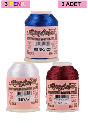 3 Adet Altınbaşak Oya ve Dantel İpi 20 gr - No: BEYAZ - 520 - 123