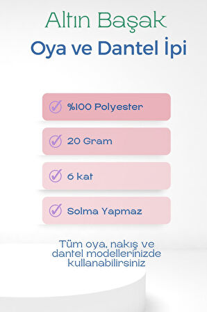 3 Adet Altınbaşak Oya ve Dantel İpi 20 gr - No: 251