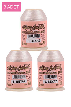 3 Adet Altınbaşak Oya ve Dantel İpi 20 gr - No: Ş.BEYAZ