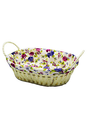 Renkli Bezli Oval Hasır Ekmek Sepeti 8821