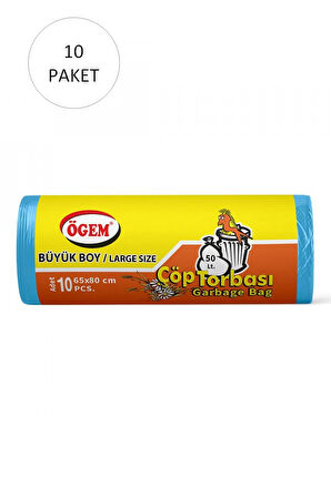 Büyük Boy Çöp Torbası 65 x 80 cm 10 Lu Rulo x 10 Paket = 100 Adet (Mavi)