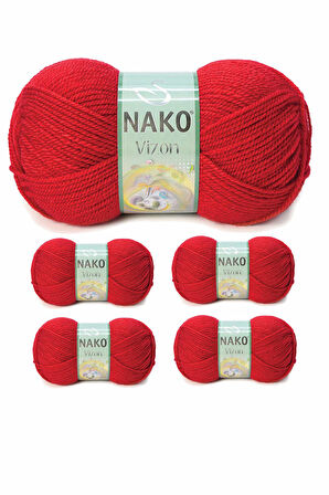 5 Adet Vizon Premium Akrilik El Örgü İpi Yünü Renk No:251 Bayrak Kırmızı