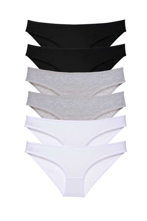 6 adet Süper Eko Set Likralı Kadın Slip Külot Siyah Gri Beyaz — Beden: L