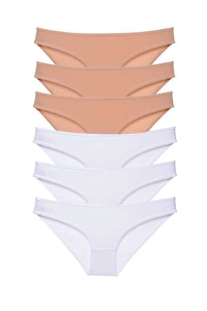 6 adet Süper Eko Set Likralı Kadın Slip Külot Ten Beyaz — Beden: XL
