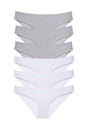 6 adet Süper Eko Set Likralı Kadın Slip Külot Gri Beyaz — Beden: M