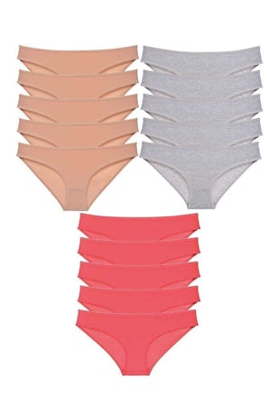 15 adet Süper Eko Set Likralı Kadın Slip Külot Ten Gri Fuşya — Beden: L
