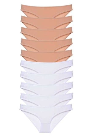 10 adet Süper Eko Set Likralı Kadın Slip Külot Ten Beyaz — Beden: XL