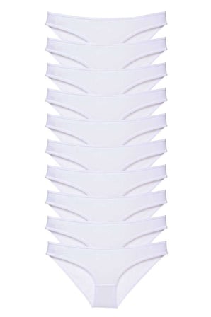 10 adet Süper Eko Set Likralı Kadın Slip Külot Beyaz — Beden: S