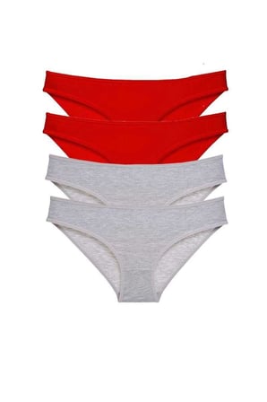4 adet Eko Set Likralı Kadın Slip Külot Kırmızı Gri — Beden: L