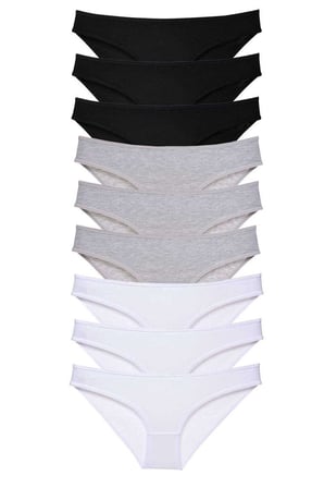 9 adet Süper Eko Set Likralı Kadın Slip Külot Siyah Gri Beyaz — Beden: L