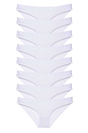 8 adet Süper Eko Set Likralı Kadın Slip Külot Beyaz — Beden: S