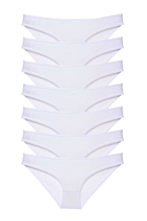 7 adet Süper Eko Set Likralı Kadın Slip Külot Beyaz — Beden: L