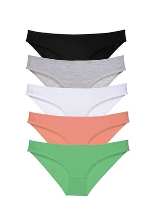 5 adet Süper Eko Set Likralı Kadın Slip Külot Siyah Gri Beyaz Pudra Yeşil — Beden: XL