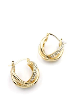 Taşlı Halka Küpe - Altın — Renk: Altın