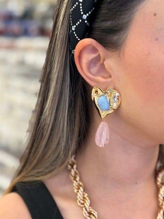 Taşlı Küpe - Mavi — Renk: Mavi