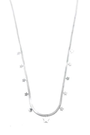 Yıldız Ezme Zincir Kolye - 45cm - Gümüş — Renk: Gümüş