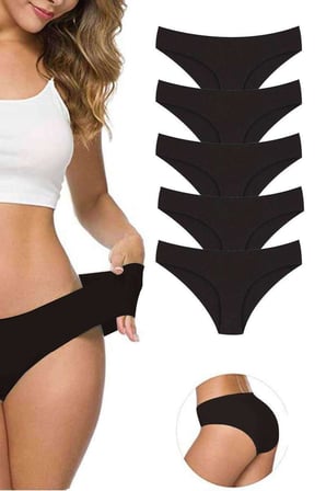5 Adet Kadın Dikişsiz Lazer Kesim Esnek İz yapmayan Külot Siyah mudanis — Beden: XL-XXL