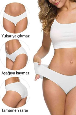 4 Adet Kadın Dikişsiz Lazer Kesim Esnek İz yapmayan Külot Beyaz mudanis — Beden: XL-XXL
