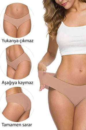 4 Adet Kadın Dikişsiz Lazer Kesim Esnek İz yapmayan Külot Ten mudanis — Beden: L-XL