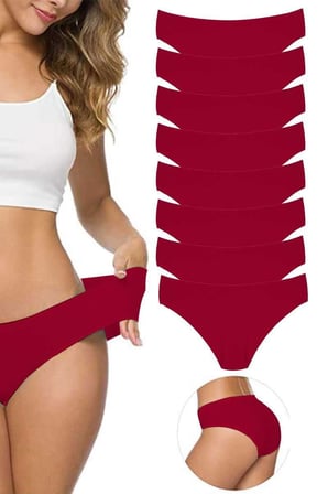 8 Adet Kadın Dikişsiz Lazer Kesim Esnek İz yapmayan Külot Bordo — Beden: L-XL