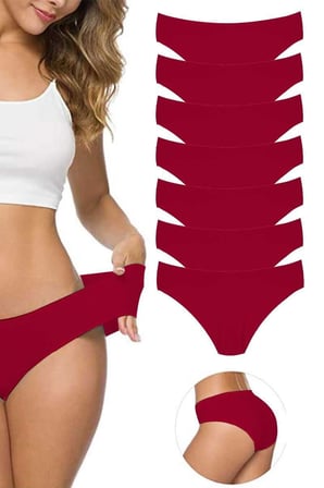7 Adet Kadın Dikişsiz Lazer Kesim Esnek İz yapmayan Külot Bordo — Beden: XL-XXL