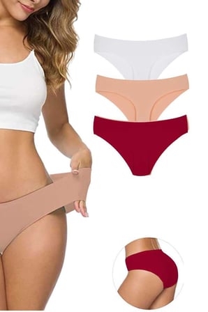3 Adet Kadın Dikişsiz Lazer Kesim Esnek İz yapmayan Külot S7 — Beden: L-XL