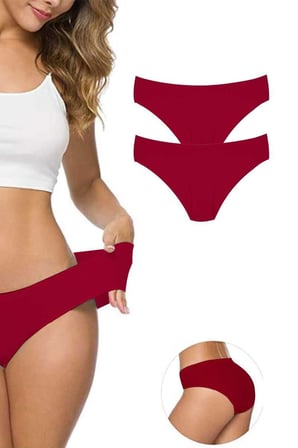 2 Adet Kadın Dikişsiz Lazer Kesim Esnek İz yapmayan Külot Bordo — Beden: XL-XXL