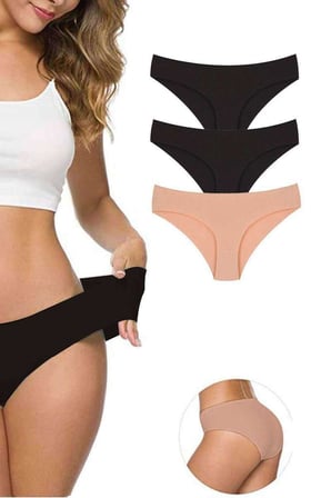 3 Adet Kadın Dikişsiz Lazer Kesim Esnek İz yapmayan Külot S2 — Beden: L-XL