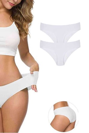 2 Adet Kadın Dikişsiz Lazer Kesim Esnek İz yapmayan Külot Beyaz — Beden: L-XL