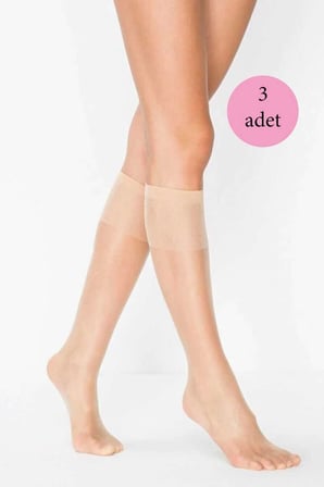 3 Adet Kadın Diz Altı Parlak Fit 15 Denye Çorap Açık Ten — Beden: Standart