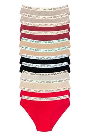 12 Adet Pamuklu Esnek Kadın Slip Bikini Külot Geniş Lastikli Baskılı — Beden: L