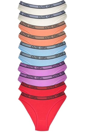 10 Adet Beli Yazılı Pamuklu Kalın Lastik Kadın Slip Külot — Beden: L-XL