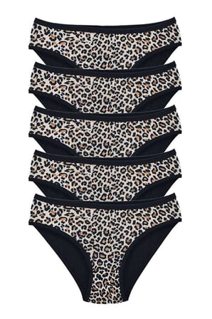 5 Adet Leopar Desenli Likralı Yumuşak Dokulu Kadın Slip Külot — Beden: S
